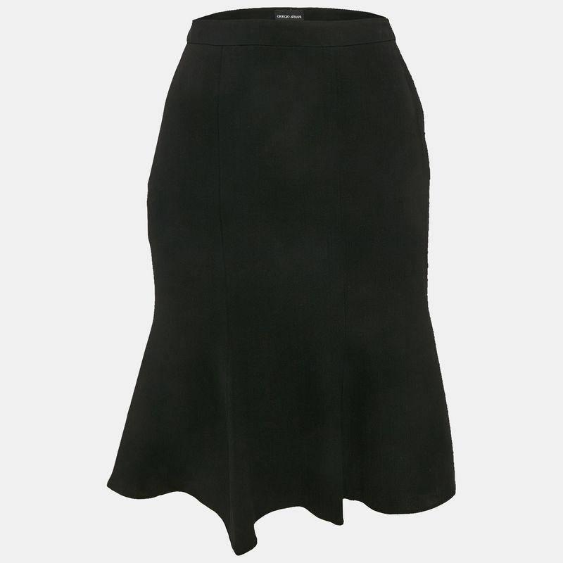 Armani Collezioni Black Silk Flared Knee-Length Skirt S